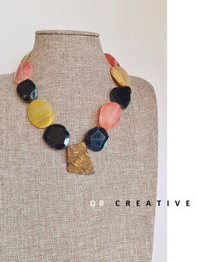 New design art deco style High Polished  agate stone handmade Necklance